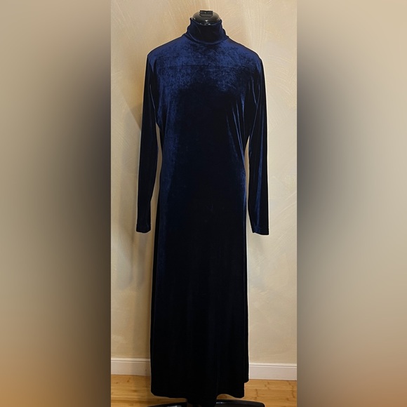 Valerie Steven Sport women’s Mock Neck Blue Long Sleeve Velvet Maxi Dress|Sz:M - Picture 6 of 16